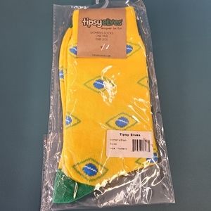 NWT Tipsy Elves Women's Brazil Socks 1 Pair One Size Yellow Blue Green